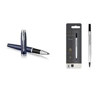 PARKER 1931661 IM Penna Roller, Punta Fine e Ricarica di Inchiostro Nero, Matte Blue Chrome Trim & ricarica per penna roller, punta fine, nero