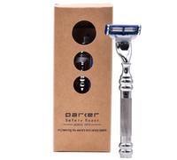 Parker 43M - Rasoio a tripla lama interamente in metallo, con struttura in ottone + manico cromato testurizzato di lusso, include una lama Gillette Mach 3