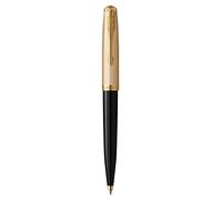 PARKER 51 a Sfera, Corpo Nero con Finiture in Oro, Pennino Medio in Oro 18 Carati con Ricarica di Inchiostro Nero, Confezione Regalo