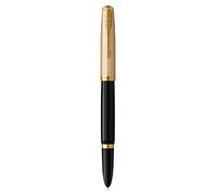 PARKER 51 Stilografica, Corpo Nero con Finiture in Oro, Pennino Sottile in Oro 18 Ct con Cartuccia di Inchiostro Nero, Confezione Regalo