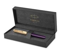 PARKER 51 Stilografica, Corpo Prugna con Finiture in Oro, Pennino Sottile in Oro 18 Carati con Cartuccia di Inchiostro Nero, Confezione Regalo