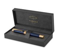Parker Duofold Prestige Blue Chevron Centennial Penna stilografica, punta in oro puro media, inchiostro nero e adattatore