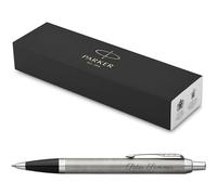 PARKER IM Core Penna a sfera con incisione | penna premium | confezione regalo | mina nera | regalo personalizzato | nome | inciso | anniversario | compleanno (metallo spazzolato C.C.)