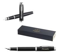 PARKER IM Core - Penna stilografica con incisione | penna premium | confezione regalo | inchiostro blu | regalo personalizzato | nome | inciso | penna stilografica | regalo di compleanno (opaco Black