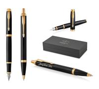PARKER IM Core - Penna stilografica e penna a sfera con incisione, penna premium, confezione regalo, mina nera, regalo personalizzato, nome inciso, compleanno (Black Lacquer G.C.)