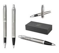 PARKER IM Core Roller e Penna a Sfera con Incisione | Penna Premium | Confezione Regalo | Mina Nera | Regalo Personalizzato | Nomi Incisi | Compleanno (Metallo Spazzolato C.C.)