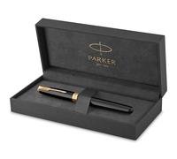 PARKER Sonnet Penna Stilografica, Laccatura di Colore Nero con Finiture in Oro, Pennino Medio, Confezione Regalo
