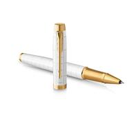 Parker IM penna roller | Laccato perla premium con finiture in oro | Punta fine con ricarica di inchiostro nero | Confezione regalo