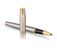 PARKER 1931663 IM Penna Roller, Punta Fine e Ricarica di Inchiostro Nero, Brushed Metal Golden Trim