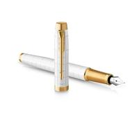 Parker IM penna stilografica | Laccato perla premium con finiture in oro | Punta fine con cartuccia di inchiostro blu | Confezione regalo