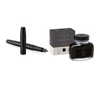 PARKER IM penna stilografica | Nero opaco con finiture nere | Punta media con cartuccia di inchiostro blu | Confezione regalo & flacone di inchiostro liquido Quink
