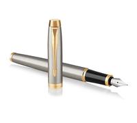 Parker IM Penna Stilografica | Punta Media e Ricarica di Inchiostro Blu | Confezione Regalo | Brushed Metal Golden Trim