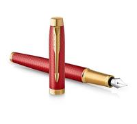 Parker 1975542 IM Penna Roller, Punta Fine e Ricarica di Inchiostro Nero, Confezione Blister, Brushed Metal Golden Trim