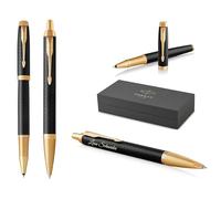 Parker IM Premium Penna roller e penna a sfera con incisione | penna premium | confezione regalo | regalo personalizzato | anniversario | compleanno (nero/oro G.C.)
