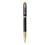 PARKER 1931660 IM Premium Penna Roller, Punta Fine e Ricarica di Inchiostro Nero, Black Golden Trim