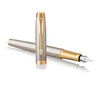 Parker 1931684 Im Premium Penna Stilografica, Punta Sottile E Ricarica Di Inchiostro Blu, Confezione Regalo, Premium Warm Silver, 1 Unità (Confezione da 1)