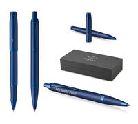 PARKER IM Professionals - Set di penne a sfera e penna roller in bianco e nero con incisione, penna premium, confezione regalo, personalizzata, incisa, anniversario, compleanno (blue)