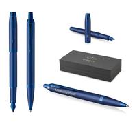 Parker IM Professionals - Set di penne e penne stilografiche monocromatiche con incisione, penna premium | confezione regalo | Pantrone blu | personalizzato | compleanno (blue)