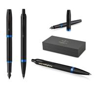 Parker IM Professionals Vibrant Ring Set penna stilografica e penna a sfera con incisione, penna premium | confezione regalo | nome | compleanno (Blue PVD)
