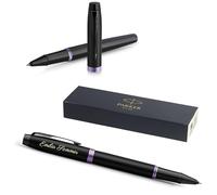 PARKER IM Professionals Vibrant Rings - Penna a sfera con incisione, penna premium, confezione regalo, mina nera, regalo personalizzato, nome, compleanno (viola PVD)
