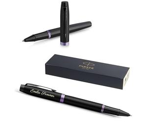 PARKER IM Professionals Vibrant Rings - Penna a sfera con incisione, penna premium, confezione regalo, mina nera, regalo personalizzato, nome, compleanno (viola PVD)