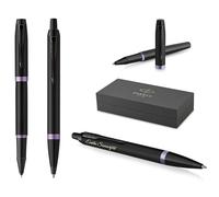 PARKER IM Professionals Vibrant Rings Penna roller con incisione, penna premium | confezione regalo | mina nera | regalo personalizzato | nome, compleanno (viola PVD)