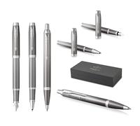 PARKER IM Rituals - Set da 3 penna a sfera e penna stilografica e roller con incisione | penna premium | confezione regalo | personalizzato | compleanno (grigio Chrome)