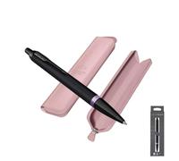 Parker IM Vibrant Rings - Penna a sfera viola ametista, nero opaco con anelli viola, custodia con cerniera rosa con logo in rilievo, elegante penna da scrittura per professionisti