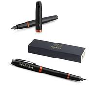 PARKER IM Vibrant Rings - Penna stilografica con incisione | penna premium | confezione regalo | pantrone blu | elegante | regalo personalizzato | nome | inciso | anniversario | compleanno (arancione)