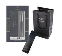 Parker Jotter Duo - Set regalo con penna a sfera e matita meccanica (0,5 mm), in acciaio inossidabile con finiture cromate, set regalo con sacchetto regalo con marca, ricarica inchiostro blu
