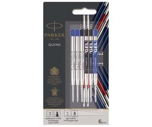 Parker Jotter London Refills Discovery Pack: 3 ricariche Quinkflow per penne a sfera e 3 ricariche gel Quink