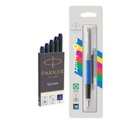 Parker Jotter Originals 2096858 - Penna stilografica con finitura blu classica, pennino medio, inchiostro blu e nero, set con inchiostri extra blu