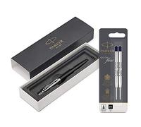 Parker Jotter Penna a Sfera, Dettagli Cromati, Confezione Regalo, Bond Street Black + Quinkflow Ricarica per Penna a Sfera, Punta Media, Confezione da 2 Pezzi, Nero