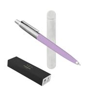 Parker Jotter - Penna a sfera, fusto lilla, corpo in metallo, ricarica inchiostro blu, sacchetto in velluto grigio e confezione regalo classica, penna in stile retrò per scrivere e regalare