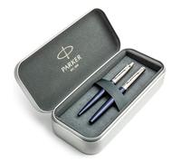 Parker Jotter - Set regalo con penna stilografica e penna a sfera, blu reale, pennino medio, confezione regalo in metallo di lusso inclusa
