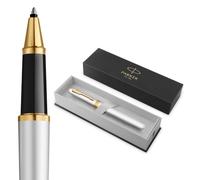 PARKER Meridian Penna roller | Lacca cromata con rifiniture dorate | Punta fine | Penna da scrittura e Materiali per Cancelleria | Inchiostro Nero | Confezione regalo di lusso