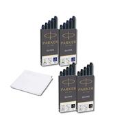 Parker Pen Cartucce d'inchiostro per penna stilografica Parker Quink 10 pezzi blu, 10 pezzi nero + panno