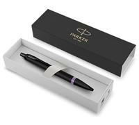 PARKER Penna a sfera in metallo premium Parker IM Vibrant Rings | Lacca satinata nera opaca con anello viola ametista | Inchiostro nero | Confezione regalo