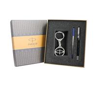 Parker Penna a sfera Vector standard con finiture cromate e portachiavi argento, corpo nero, inchiostro blu, punta media, set regalo per professionisti, dirigenti e studenti