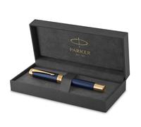 Parker Duofold Prestige Blue Chevron Centennial Penna stilografica, punta in oro puro media, inchiostro nero e adattatore