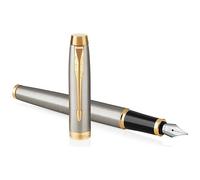 Parker - Penna Stilografica con Pennino Medio Ricarica di Inchiostro Blu Colore Metallo Spazzolato