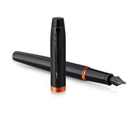 Parker Penna stilografica IM Vibrant Rings | laccatura nera satinata con accenti arancione fiamma | punta sottile | con ricarica di inchiostro blu | confezione regalo