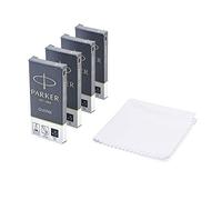 Parker Quink - Cartucce di ricambio per penna stilografica, inchiostro nero, confezione da 20, con panno per la pulizia