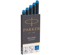 PARKER Quink ricariche per penne stilografiche, cartucce lunghe, inchiostro blu lavabile, confezione da 5