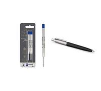 PARKER Quinkflow Ricariche Inchiostro Per Penne A Sfera, Punta Media, Blu, 3 Pezzi & Jotter Originals Penna A Sfera, Punta Media, Inchiostro Blu, Nero Classico