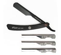 Parker, rasoio da barbiere dritto regolabile in acciaio inossidabile con manico nero - Personalizza la tua rasatura con 3 diversi inserti per lama - 5 lame per rasoio Parker incluse