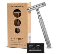 Parker, rasoio di sicurezza a pettine chiuso in 3 pezzi modello 78R con 5 lame Parker in platino incluse (cromo ad alta lucentezza)