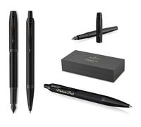 PARKER Set scrittura IM Professionals Acromatic penna a sfera e penna stilografica con incisione, penna premium | confezione regalo | Pantrone blu | personalizzato (nero opaco)