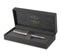 PARKER Sonnet Penna a Sfera, Argento (Cesellato), Dettagli Placcati in Oro, Pennino Medio, Confezione Regalo, Nero