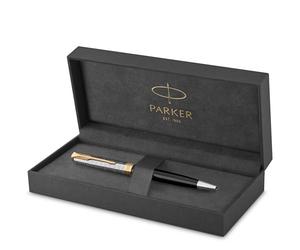 Parker Sonnet Penna a Sfera | Laccata Premium Metal & Black con finitura lucida e finiture placcate in oro | Punta medio con ricarica inchiostro nero | Confezione regalo